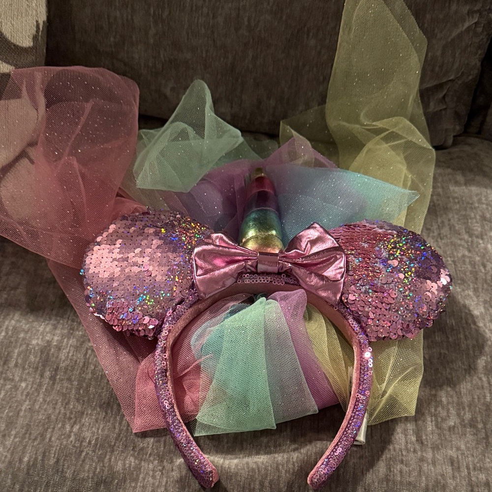 Disney Pink Sequin Unicorn Ear Headband with Pastel Tulle